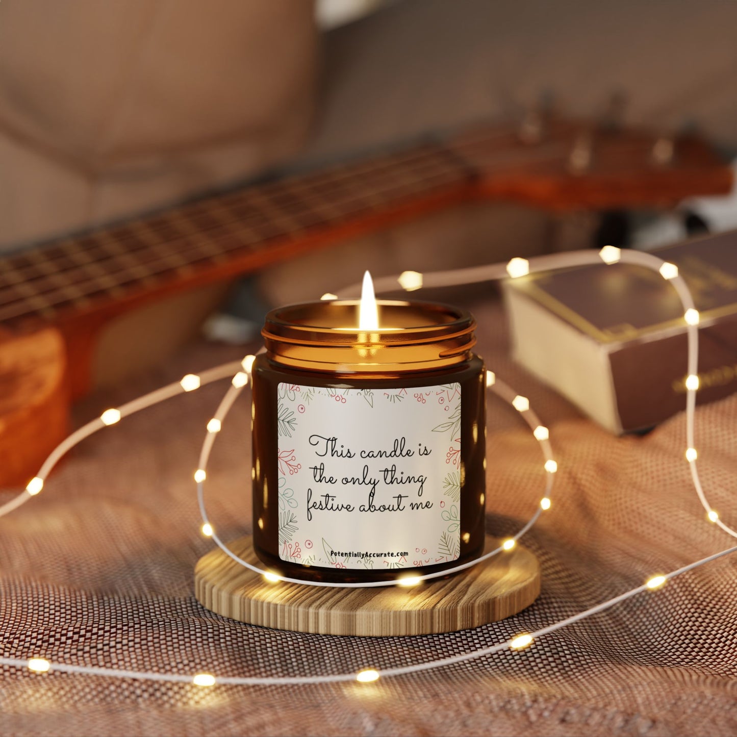 Christmas Candle. "This candle is the only thing festive about me". (Multi-Size, Amber Jar) Scented, Soy, Humor, Sarcastic, Funny, Holiday, Gift.
