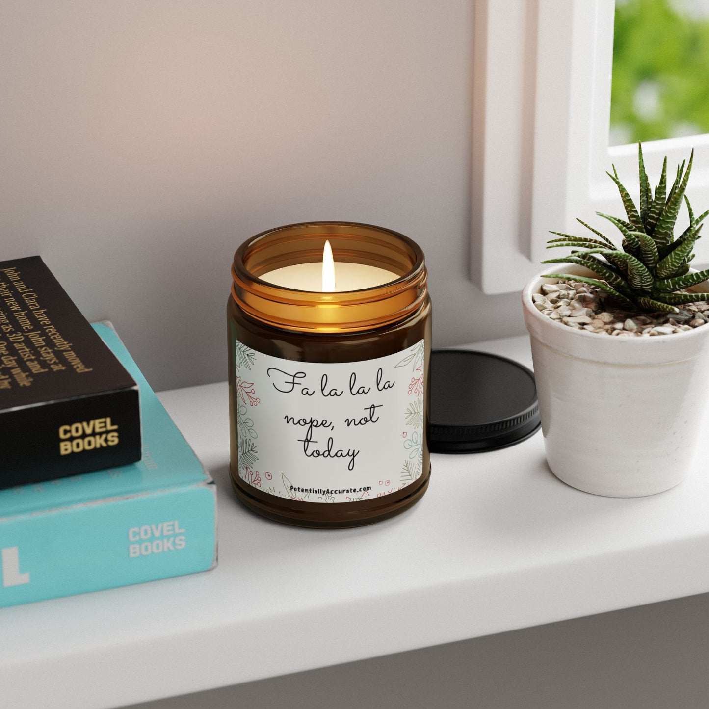 "Fa La La La, Nope, not today". Christmas Candle. (Multi-Size, Amber Jar) Scented, Soy, Humor, Sarcastic, Funny, Holiday, Gift.
