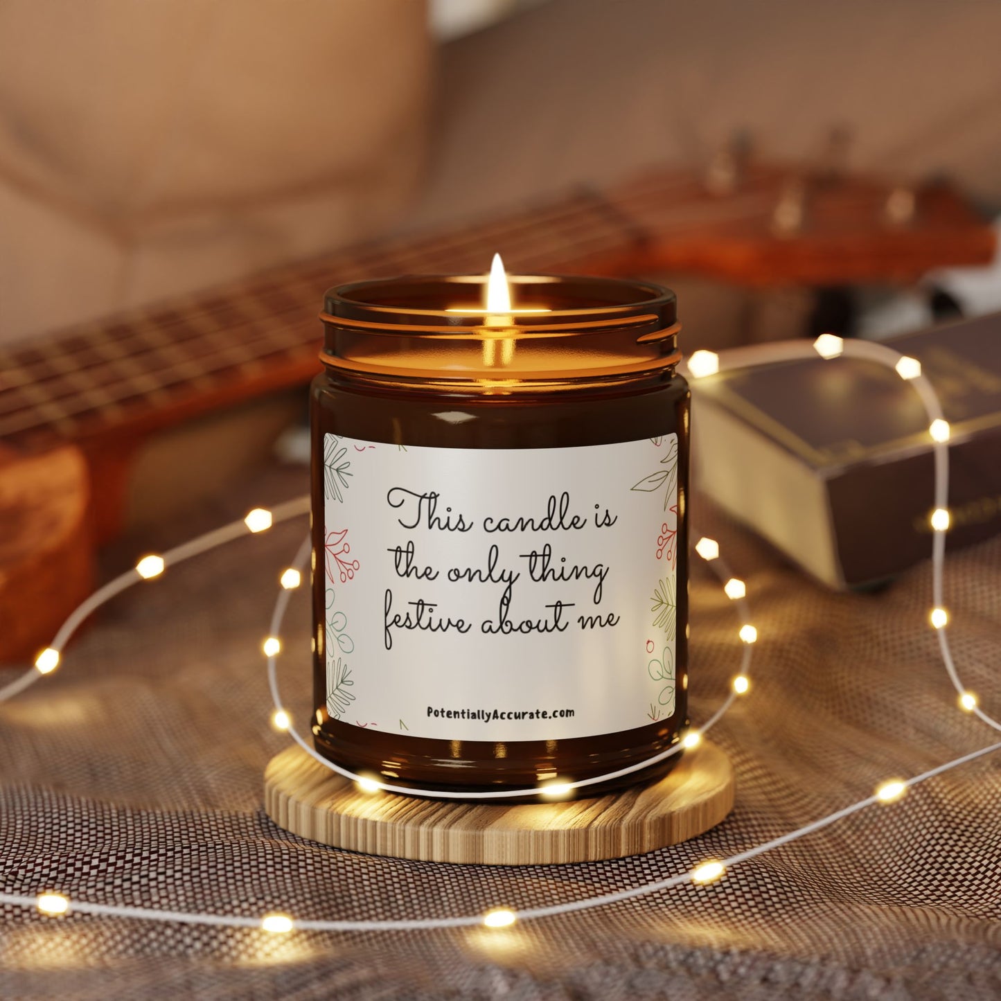 Christmas Candle. "This candle is the only thing festive about me". (Multi-Size, Amber Jar) Scented, Soy, Humor, Sarcastic, Funny, Holiday, Gift.