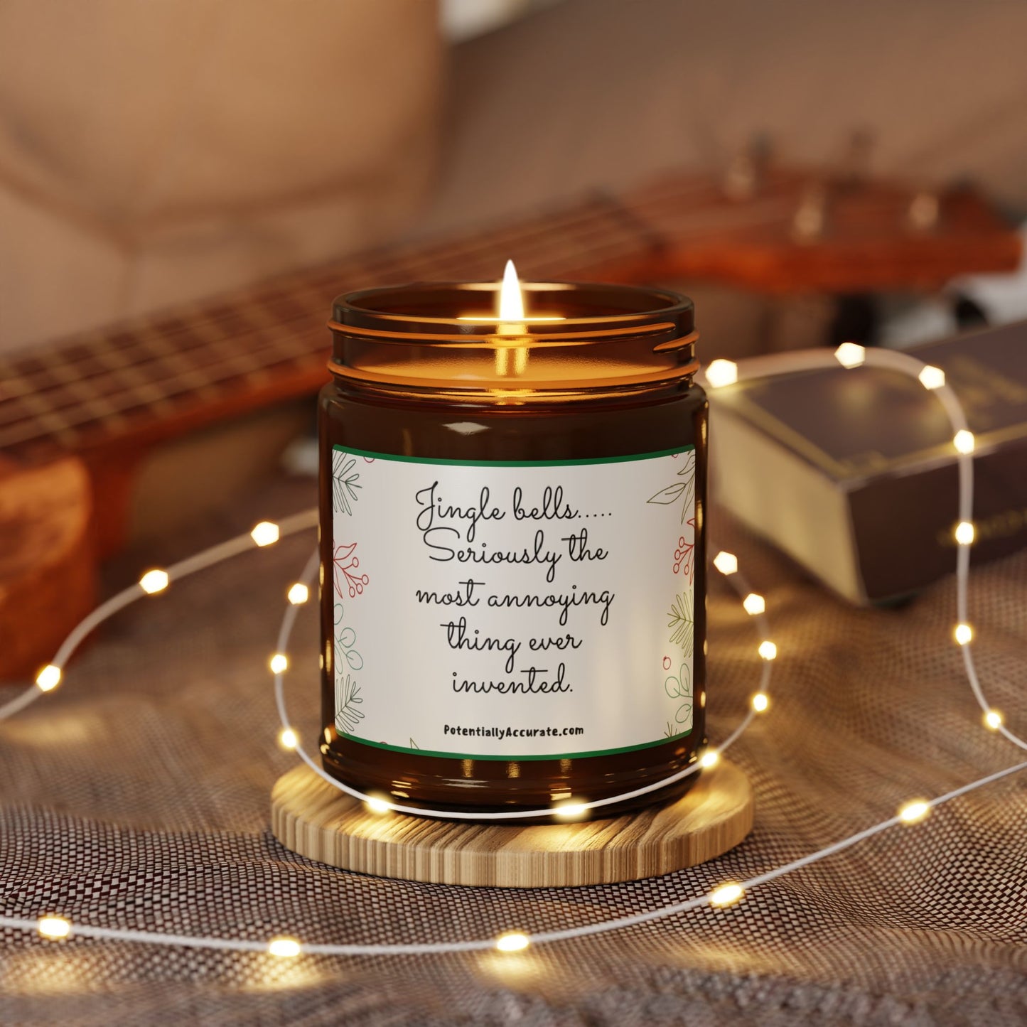 Christmas Candle. "Jingle Bells. Seriously the most annoying thing ever invented". (Multi-Size, Amber Jar) Scented, Soy, Humor, Sarcastic, Funny, Holiday, Gift.