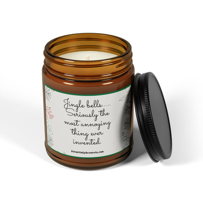 Christmas Candle. "Jingle Bells. Seriously the most annoying thing ever invented". (Multi-Size, Amber Jar) Scented, Soy, Humor, Sarcastic, Funny, Holiday, Gift.